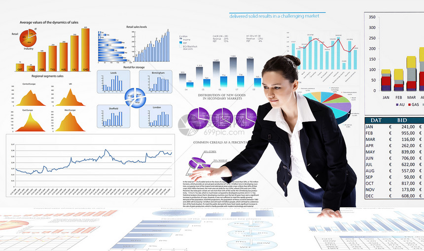 商业分析轻女商人分析市场数据信息图片