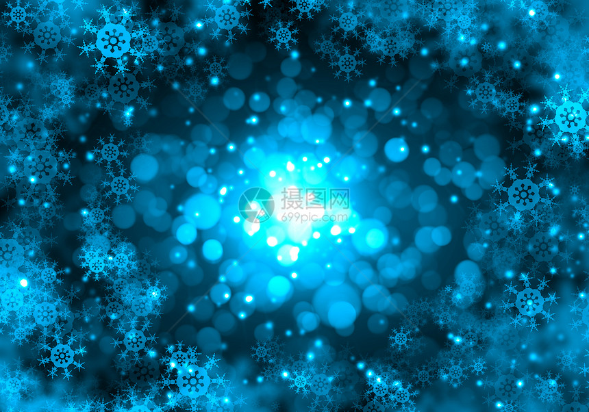 冬天的背景蓝色诞背景,雪花灯光图片