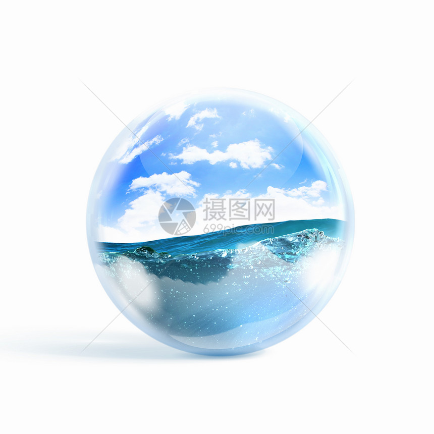 蓝色的海浪璃球体内美丽的蓝色海浪图片