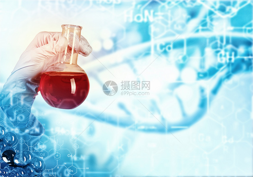 DNA分子特写人体手持试管的图像科学图片