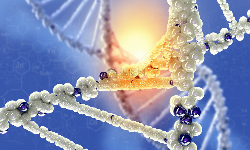 DNA分子图像蓝色背景下DNA分子的生物化学科学图片