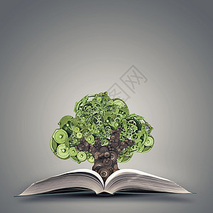 自然机制绿色与树木制成的齿轮生长书图片
