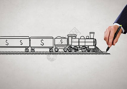 手绘火车素材货币运输男手绘运输列车背景