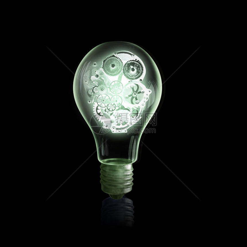 灯泡里的齿轮璃灯泡,黑色背景的齿轮图片