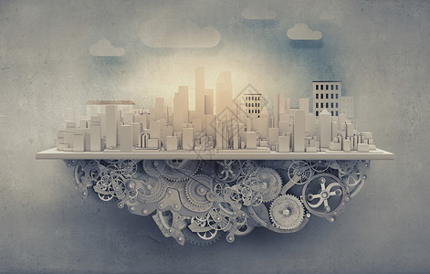 城市建设城市建设模型与齿轮机构Grunge背景下图片
