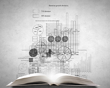 金融教育理念旧的打开的书与Infograph草图具体的背景图片