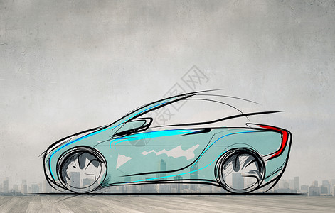 画的汽车模型手绘蓝色汽车背景图片