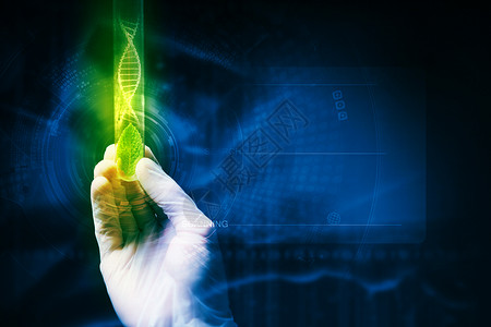 DNA分子特写人体手持试管的图像科学背景图片