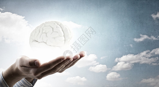心理健康保护护理靠近人类的手,握住大脑背景图片