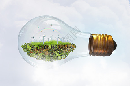 风能生态能源与风车内的灯泡图片