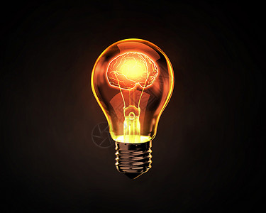 人类的头脑黑暗背景下,人类的大脑灯泡内部发光图片