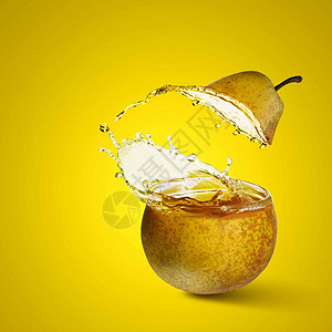 梨汁多汁梨子彩色背景下飞溅的图像图片