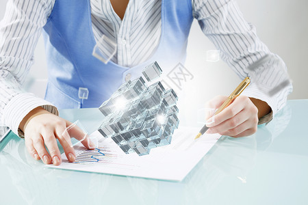 新技术交叉的过程近距离看待女商人写论文三维插图立方体技术图片