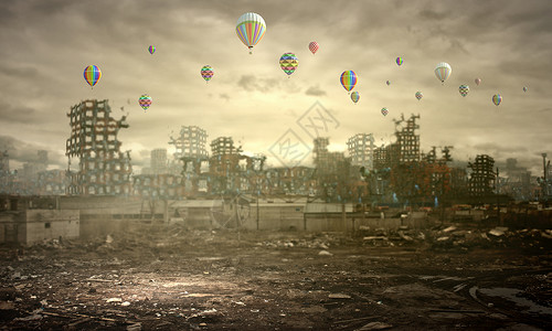 破坏污染被毁城市废墟的景象图片