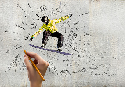 手绘滑雪人滑雪板密切手绘滑雪板草图背景