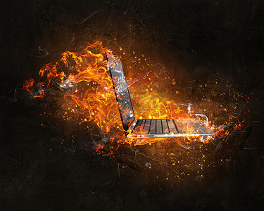 产品火焰素材笔记本电脑着火了电子产品的与设备火焰中断裂背景