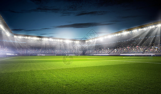 体育场围栏灯光下的足球场空的背景图像设计图片