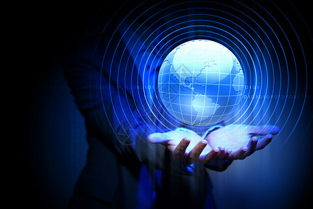 全球商业网络蓝色全球技术背景与地球图片
