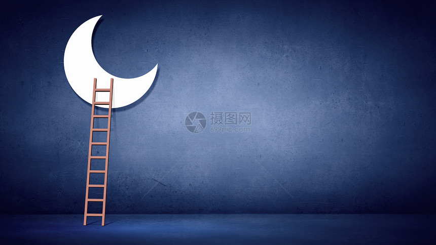 梯子月亮图像与梯子月亮蓝色背景图片