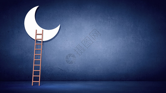 梯子月亮图像与梯子月亮蓝色背景背景图片