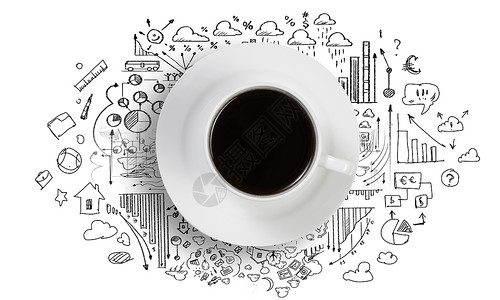 这咖啡时间咖啡的形象与商业草图背景图片
