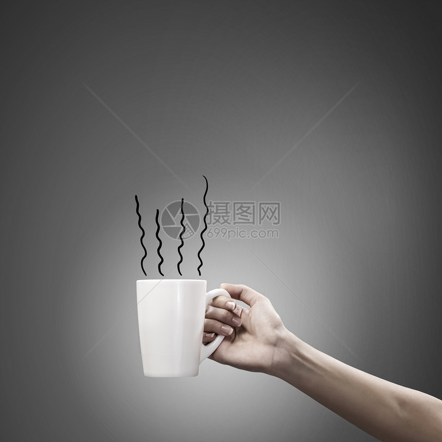 咖啡休息时间紧紧握住白色杯子的茶咖啡图片