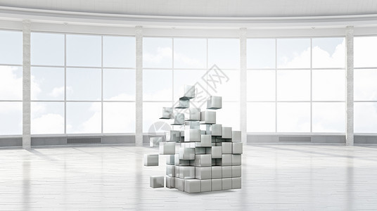 立方体优雅的内部现代建筑内部以立方体为技术背景图片