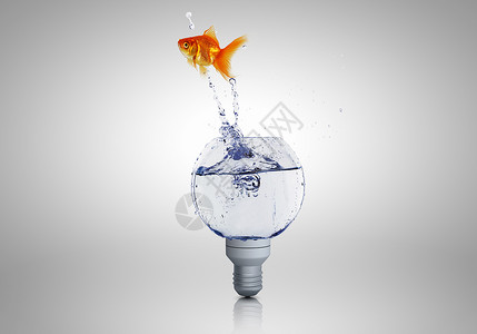 能量变化金鱼跳跃的灯泡充满了水图片