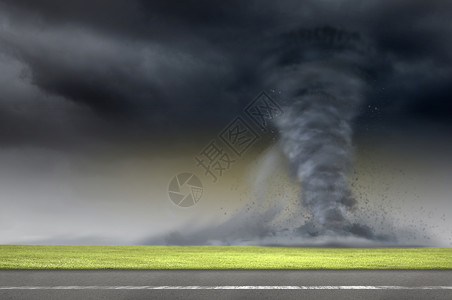 破坏龙卷风龙卷风路上强大的巨大龙卷风路上扭曲的图像背景