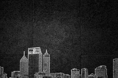 发展项目粉笔板上特写手绘城市建筑背景图片