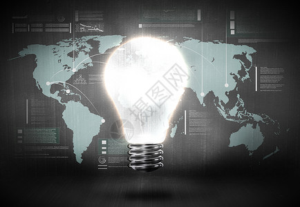 全球业务背景图像与灯泡世界图片