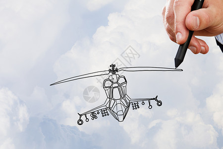 直升机人手绘直升机模型ob天空背景图片
