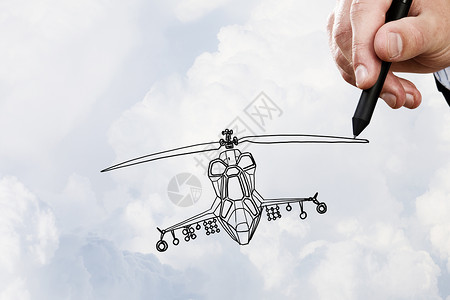 战斗直升机直升机人手绘直升机模型ob天空背景背景