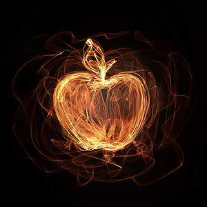 轻苹果图标黑暗的背景上发光明亮的苹果标志图片