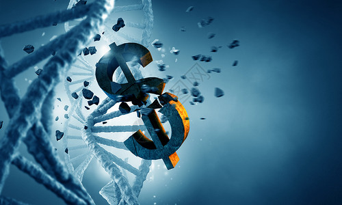 DNA分子美元符号背景图像与破碎的美元符号DNA分子图片