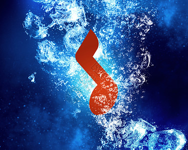 水下的音乐符号音乐标志沉入清澈的蓝色水晶水中图片