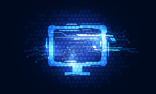 电子设备图标发光的计算机蓝色图标黑暗的数字背景图片