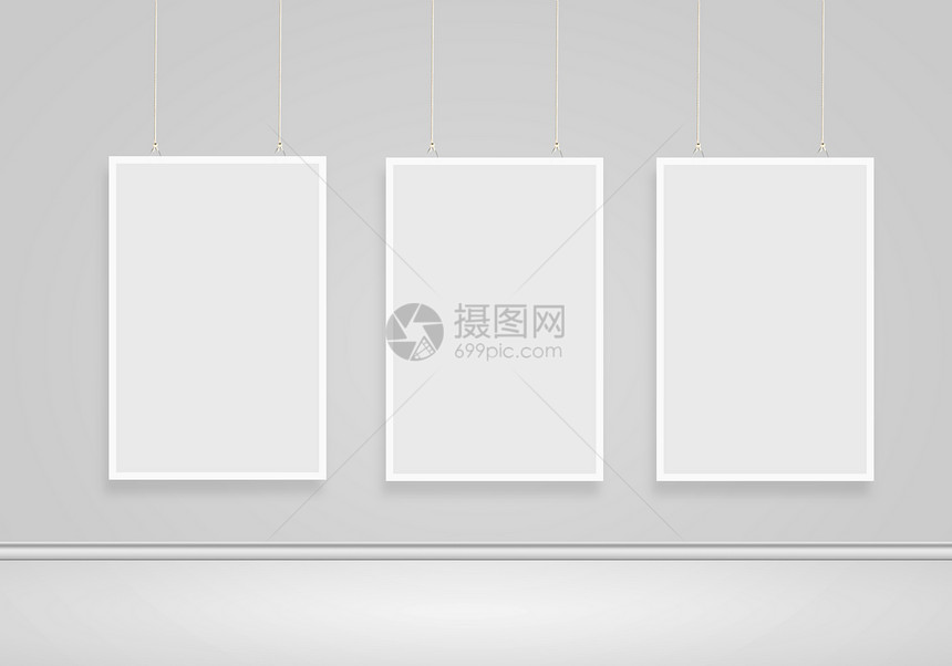 三个空白横幅墙上挂着三个白色空白横幅文字的位置图片