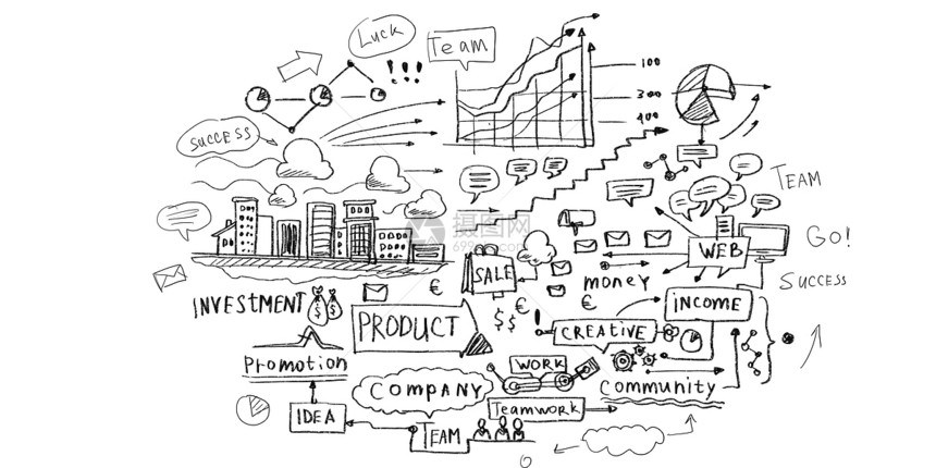 商业背景图像与草图白色背景图片