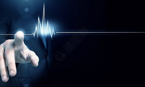 心跳率男手未来主义界上触摸心脏脉搏图片