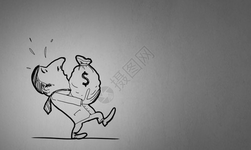 男生背着钱漫画卡通趣的人滑稽男子白色背景上背着钱袋的漫画背景