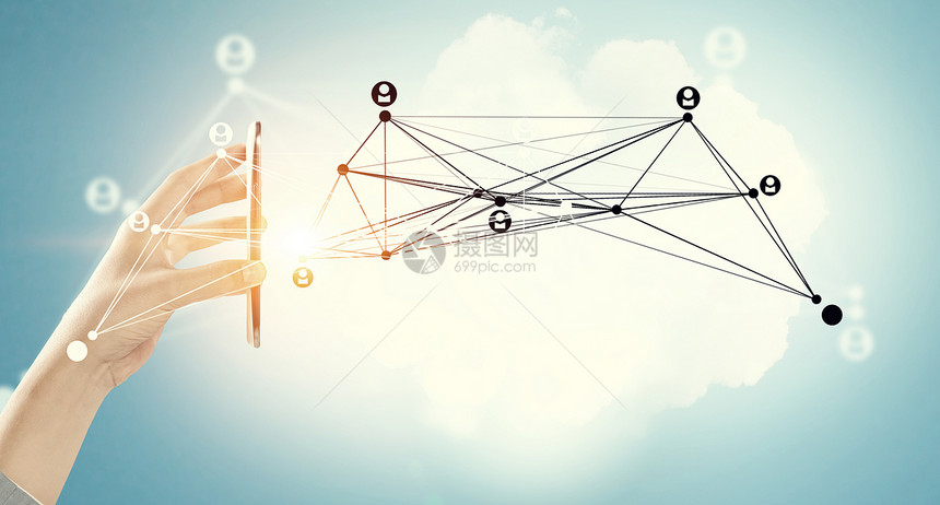 连接人的装置手持智能手机连接线社交网络的图片