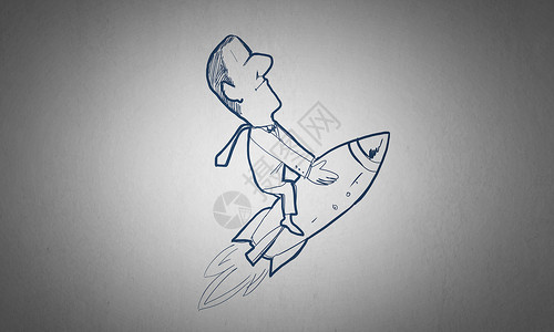 卡通火箭素材卡通趣的人滑稽的人火箭上飞行的漫画背景