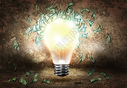 如何赚钱背景图像与灯泡钞票高清图片