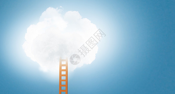 成就图像与阶梯导致白色空白云背景图片