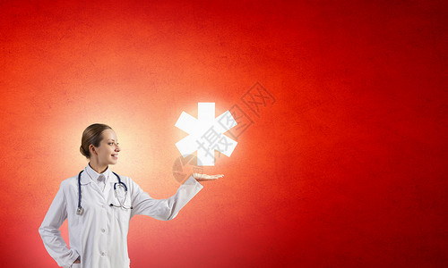 医学十字符号吸引力的女医生白色药物交叉标志图片