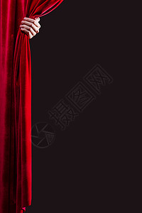 红色窗帘手打开红色窗帘文字的位置图片