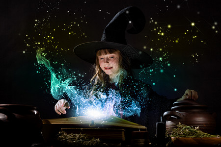 魔法女巫万节女巫小万节女巫阅读魔法书的魔法背景