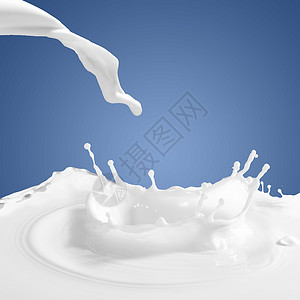 倒牛奶飞溅将白色牛奶溅彩色背景上图片