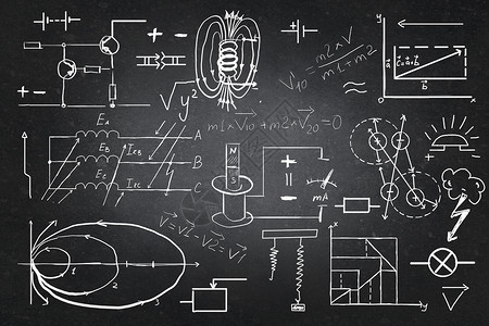 物理课程船上的物理公式背景图像与科学公式黑板上背景
